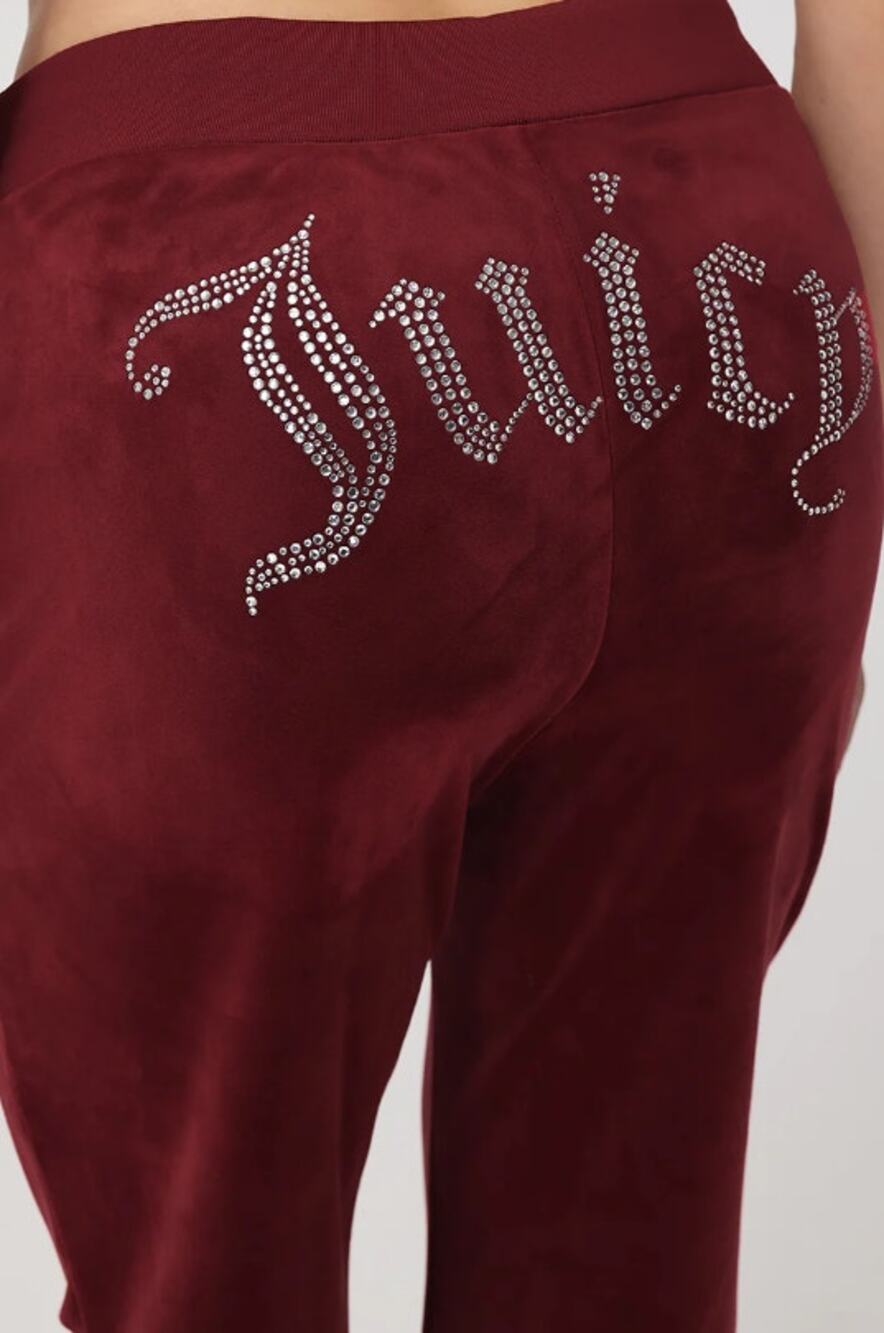 JUICY COUTURE Women's OG Big Bling Velour Track Pants Small Red Candied Fig NWT